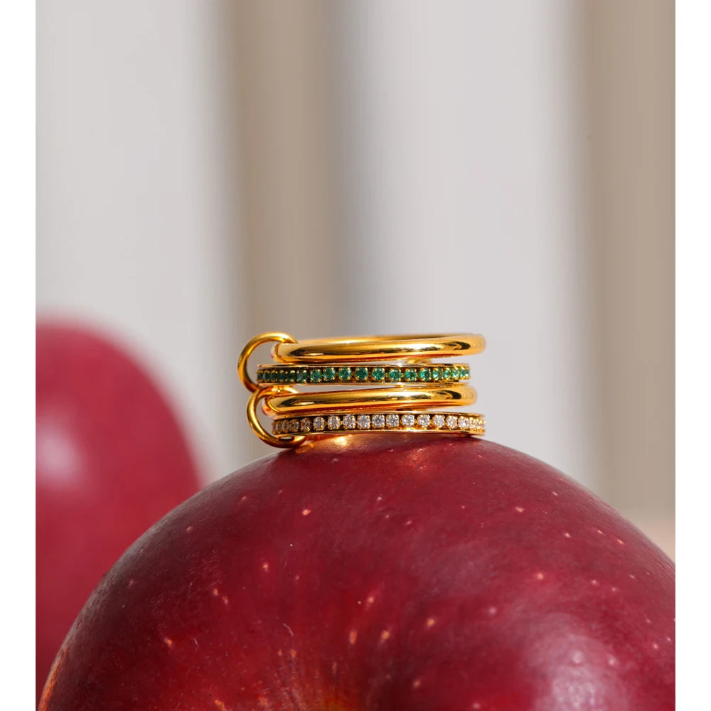 Yhpup Size 678 White Green Zirconia 4 Layered Stacked Ring 18K Golden PVD Plated Stainless Steel Popular Jewelry Accessories