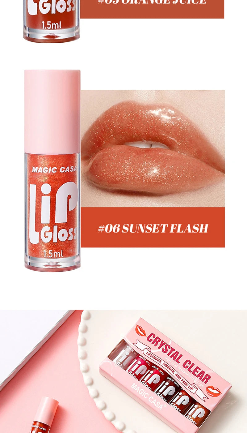 MAGIC CASA 6-Piece Jelly Lip Oil Set – Hydrating, Plumping & Long-Lasting Gloss