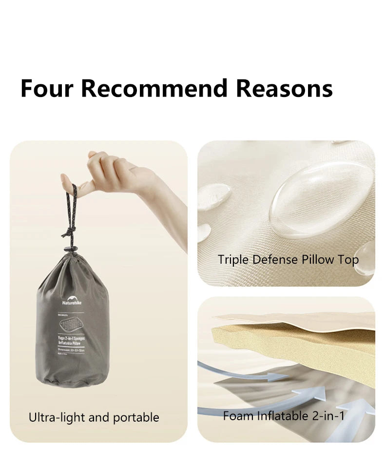 Naturehike Feather Bone 2-in-1 Foam Inflatable Pillow Waterproof Oilproof Stainproof Adjustable Soft Breathable Camp Travel Nap