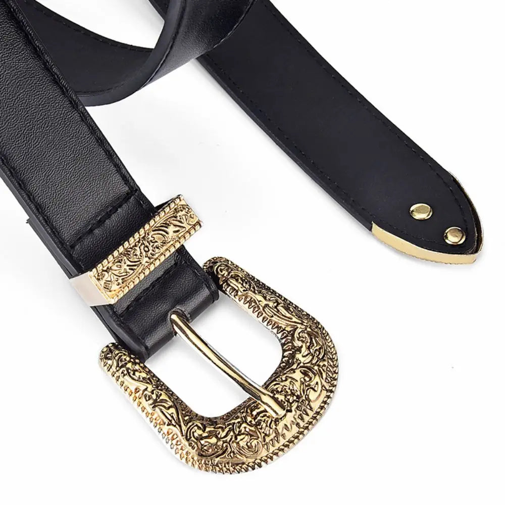 Vintage Carved PU Leather Belt – Punk Hip Hop Y2K Style Unisex