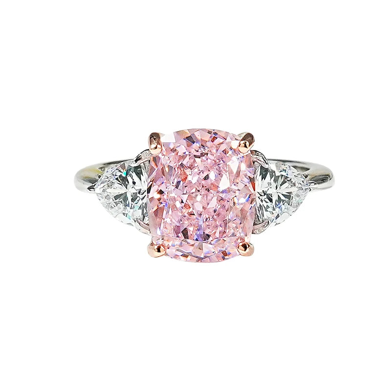 Luxury Pink Diamond Ice-Cut Ring – 925 Silver Radiant High Carbon Diamond Set