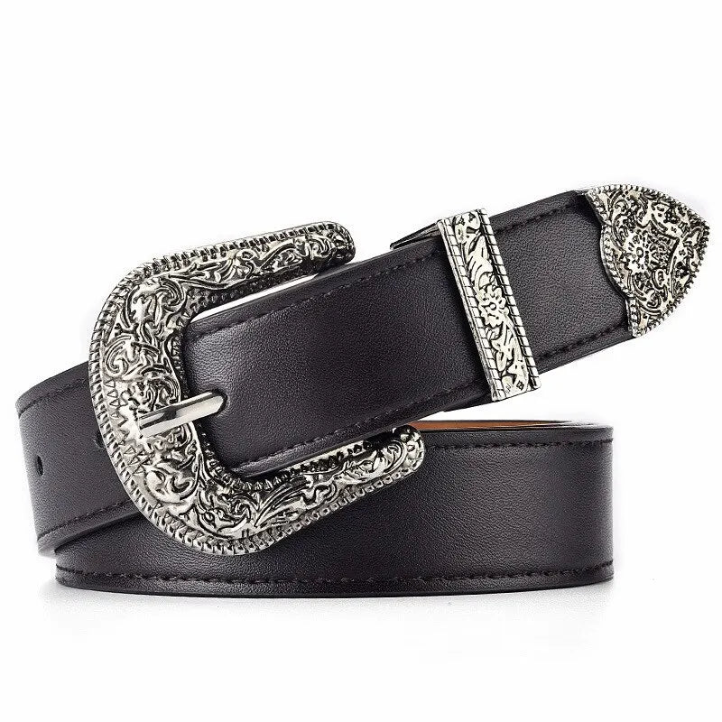 Vintage Carved PU Leather Belt – Punk Hip Hop Y2K Style Unisex