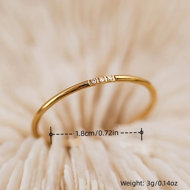 Stainless Steel Gold-Plated Tiny Zircon Stackable Rings – Thin Elegant Finger Jewelry