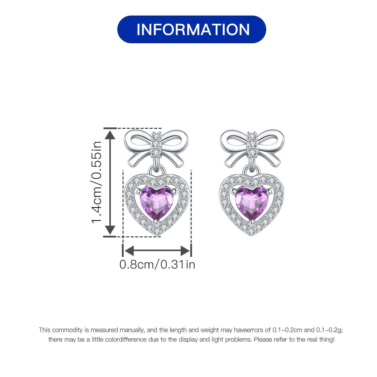 925 Sterling Silver Pink Heart Bow Stud Earrings – Elegant Gift for Women