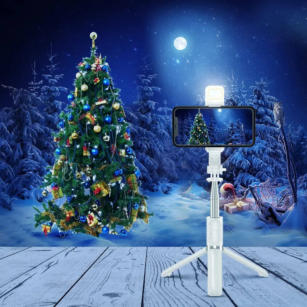 Wireless Bluetooth Selfie Stick Tripod with Fill Light & Remote – Foldable Portable Phone Stand for iPhone & Android
