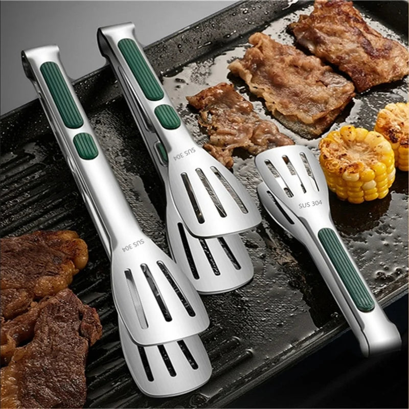 Non-Slip Stainless Steel Food Tongs – Meat, Salad & BBQ Clip