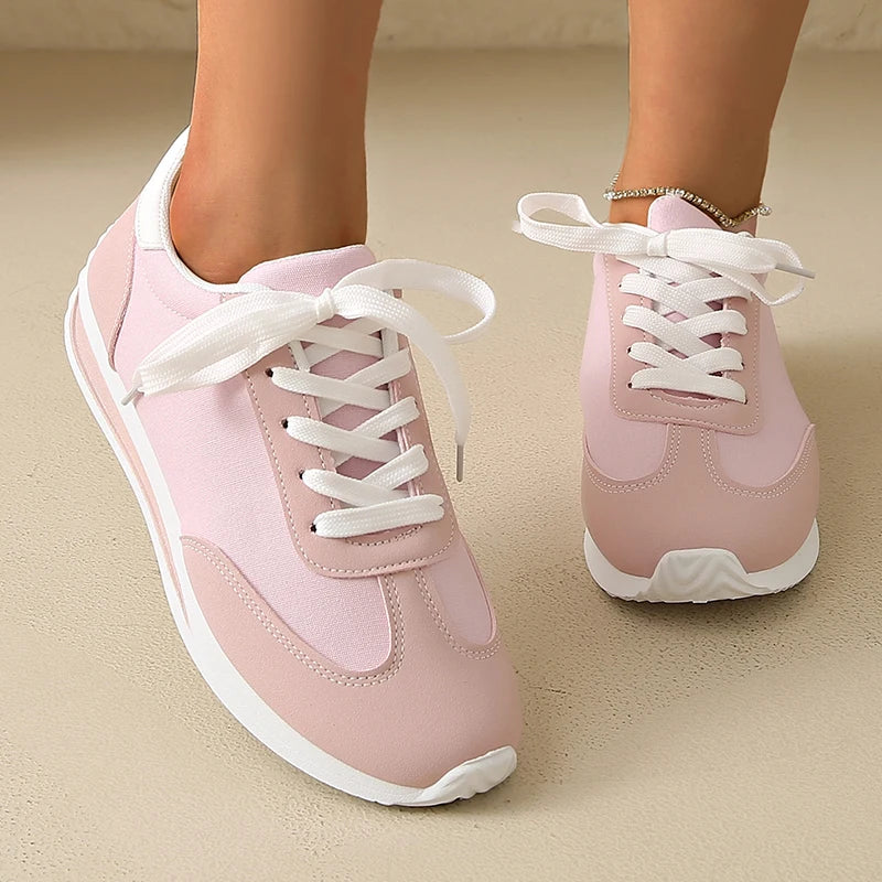 Lace-Up Pink Platform Sneakers for Women – Lightweight Patchwork Comfort Shoes