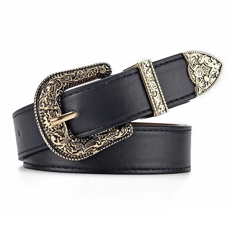 Vintage Carved PU Leather Belt – Punk Hip Hop Y2K Style Unisex