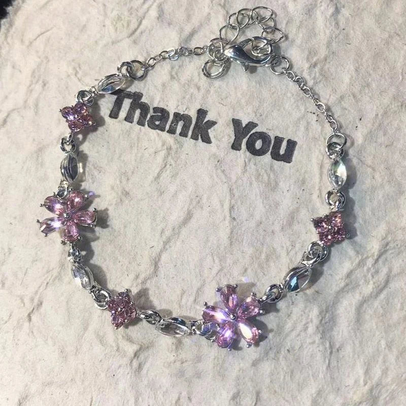 Y2K Pink Crystal Flower Bracelet – Elegant Zircon Blossom Jewelry for Women