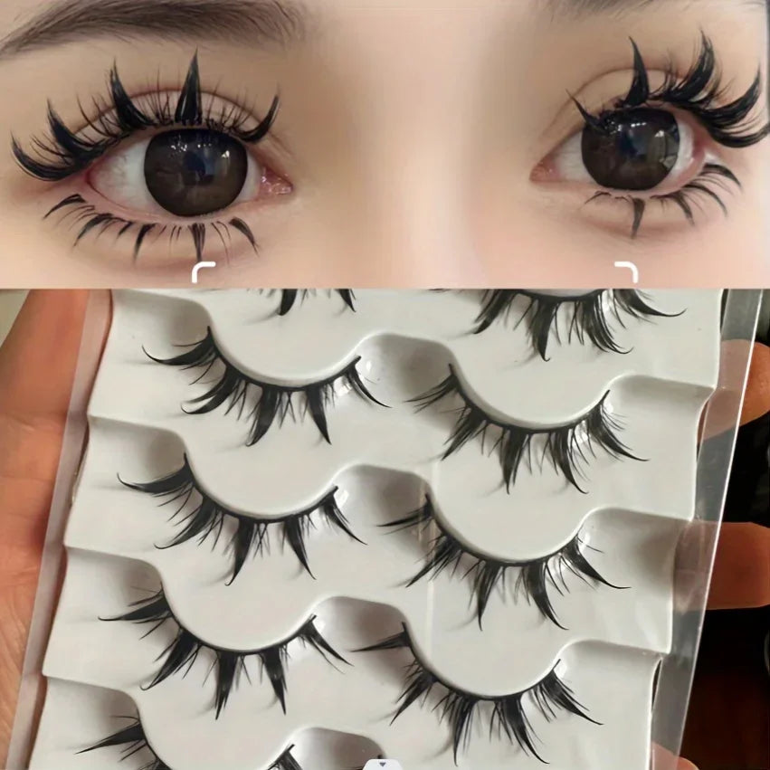 Anime-Inspired False Eyelashes – 5 Pairs Cartoon Eye Faux Lashes for Dramatic Demon Style Look