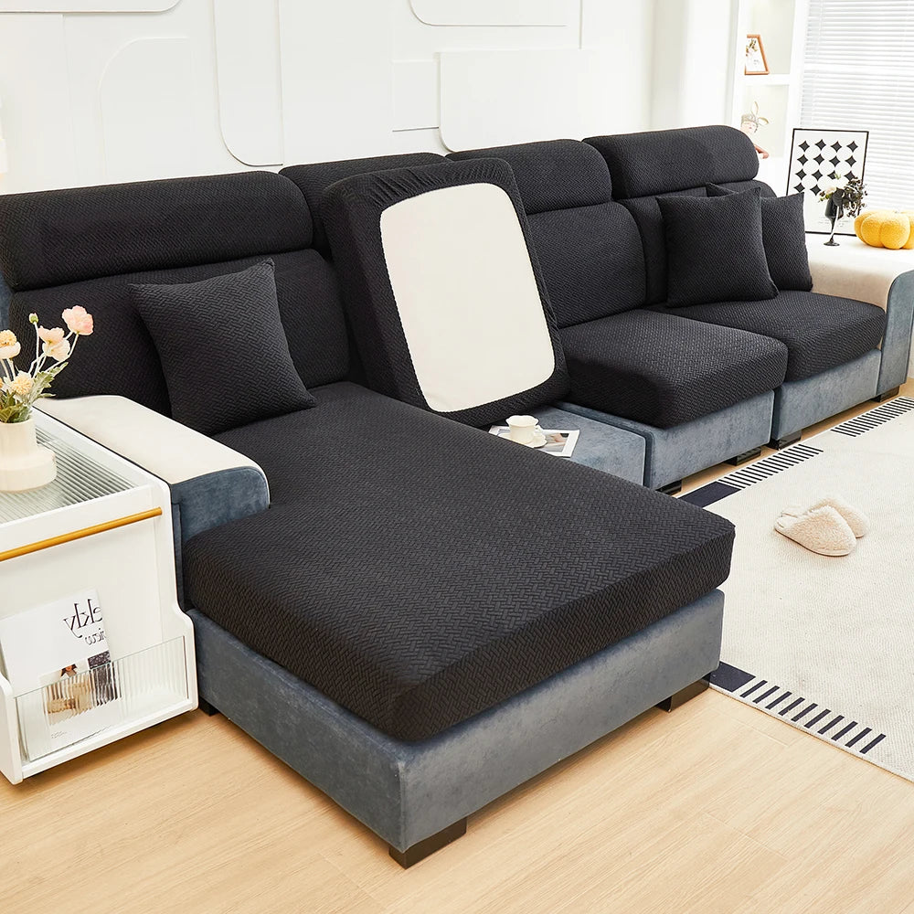 Jacquard Twill Elastic Sofa Slipcover – Stretch Furniture Protector for Home & Office Decor