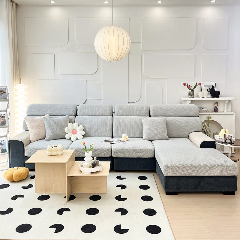 Jacquard Twill Elastic Sofa Slipcover – Stretch Furniture Protector for Home & Office Decor