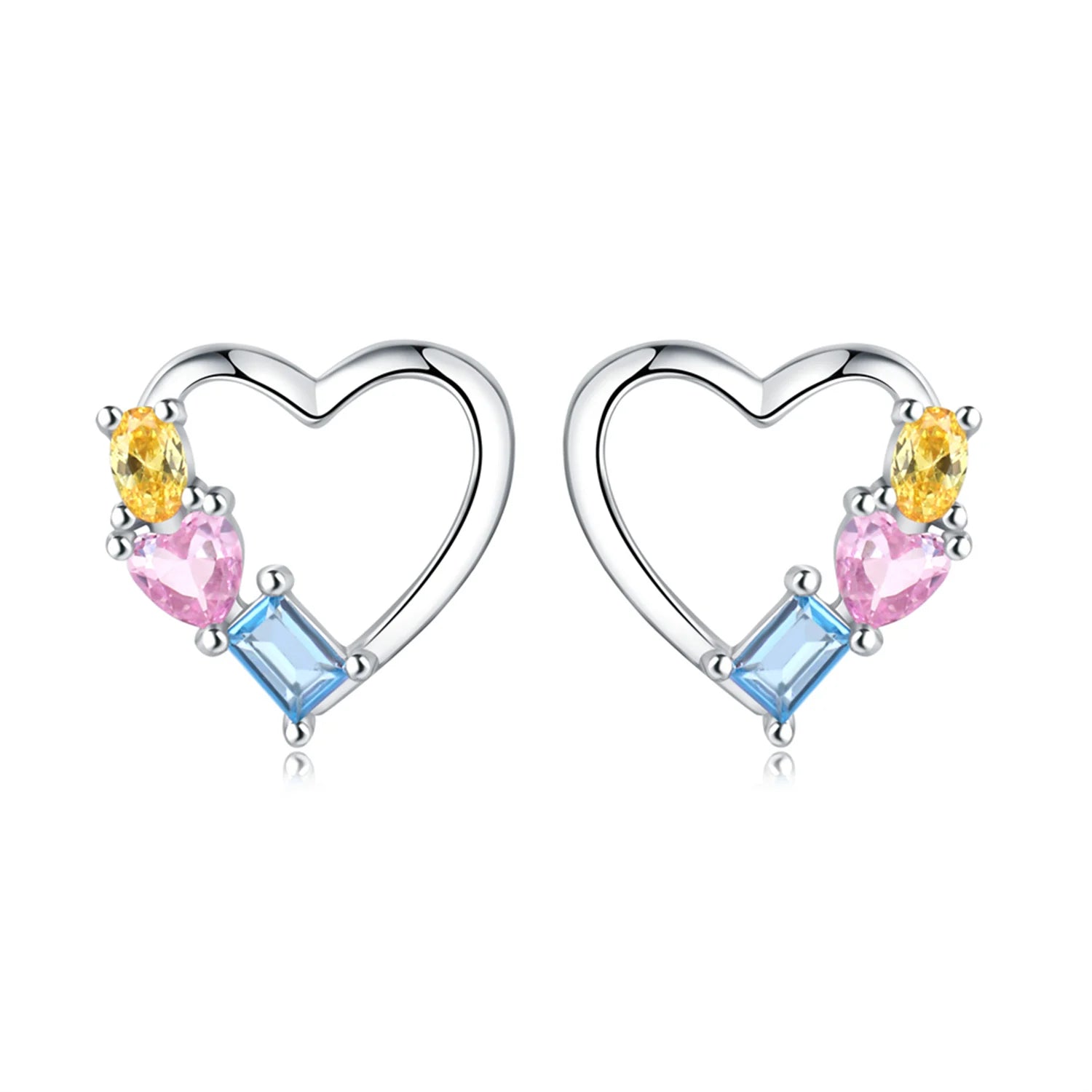 925 Sterling Silver Pink Heart Bow Stud Earrings – Elegant Gift for Women