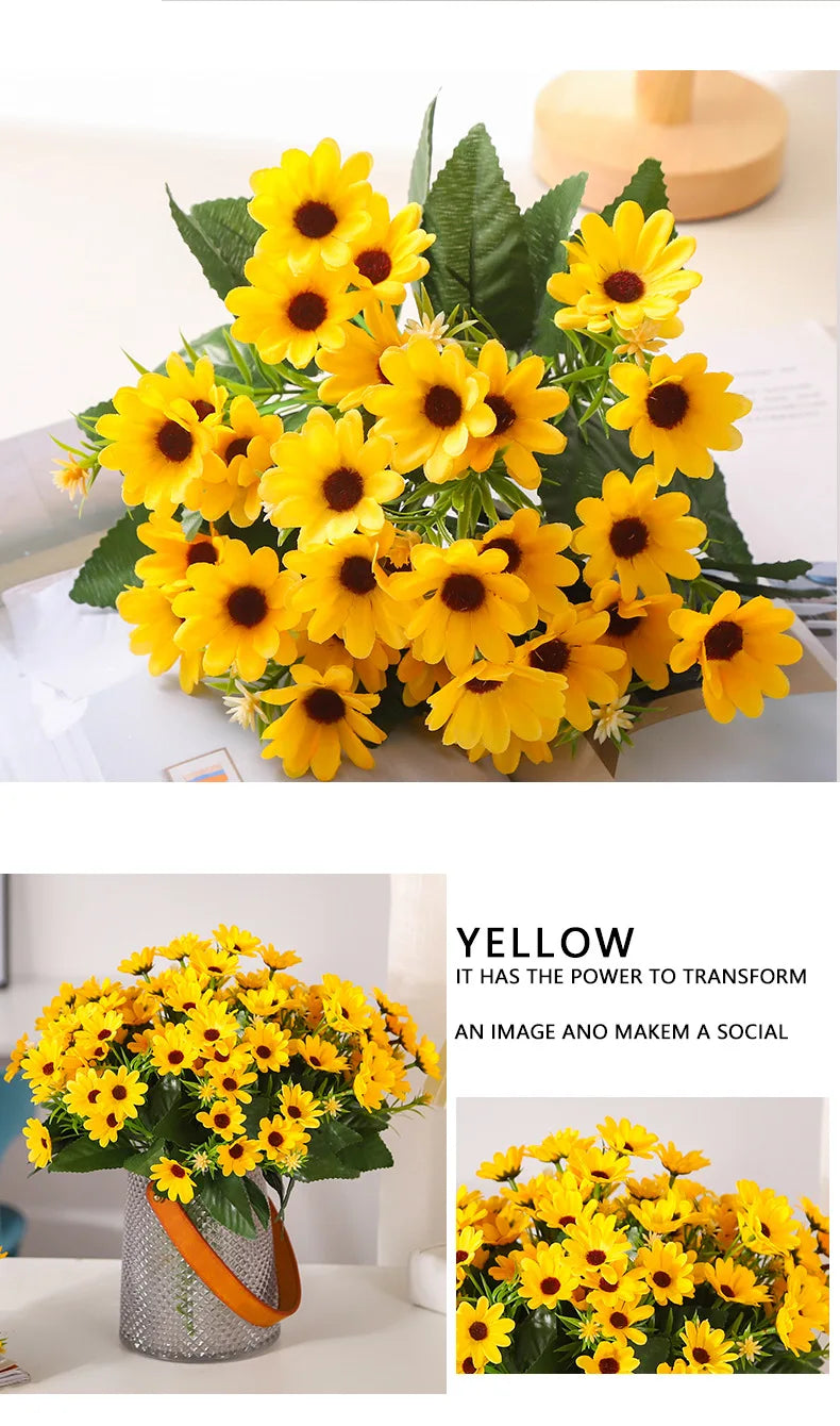 5 Fork 15-Head Artificial Daisy & Chamomile Flower Stems – Wedding & Home Party Decor