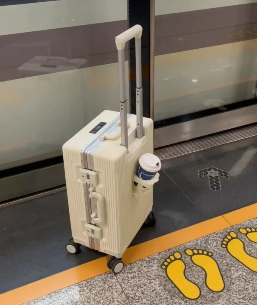 Front Opening Aluminum Frame Rolling Luggage – Large Capacity ABS+PC Trolley Suitcase with USB Charging