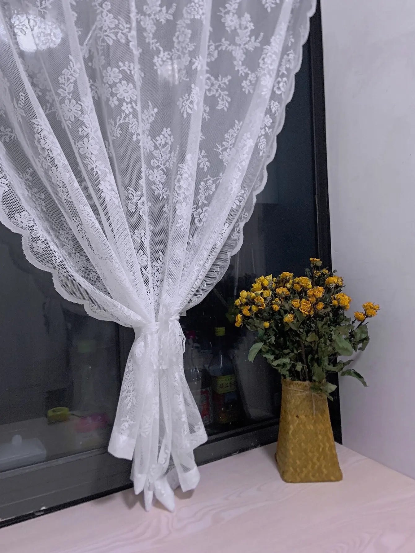 Floral Lace Sheer Curtain Panel – Elegant Rod Pocket Window Drapes