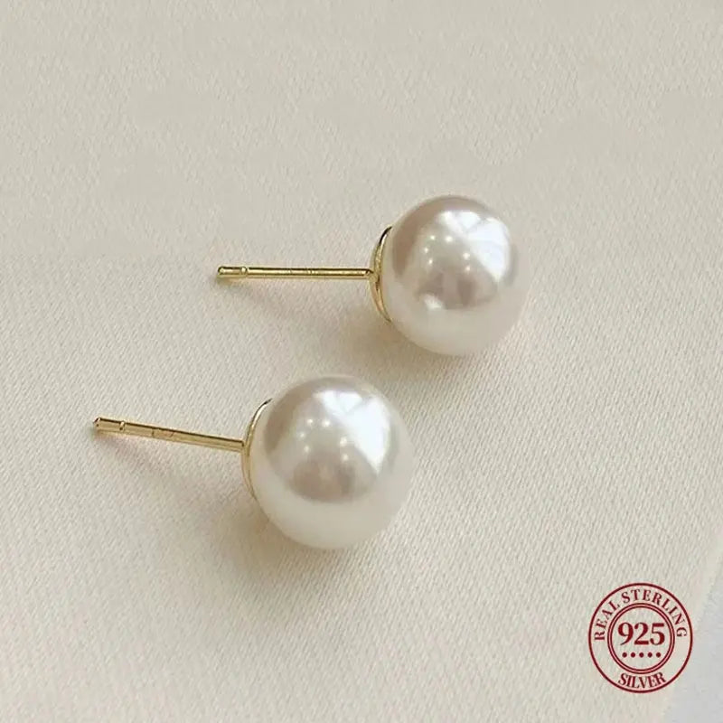 SOMILIA 925 Sterling Silver Japan Pearl Stud Earrings – Elegant Ball Jewelry for Women