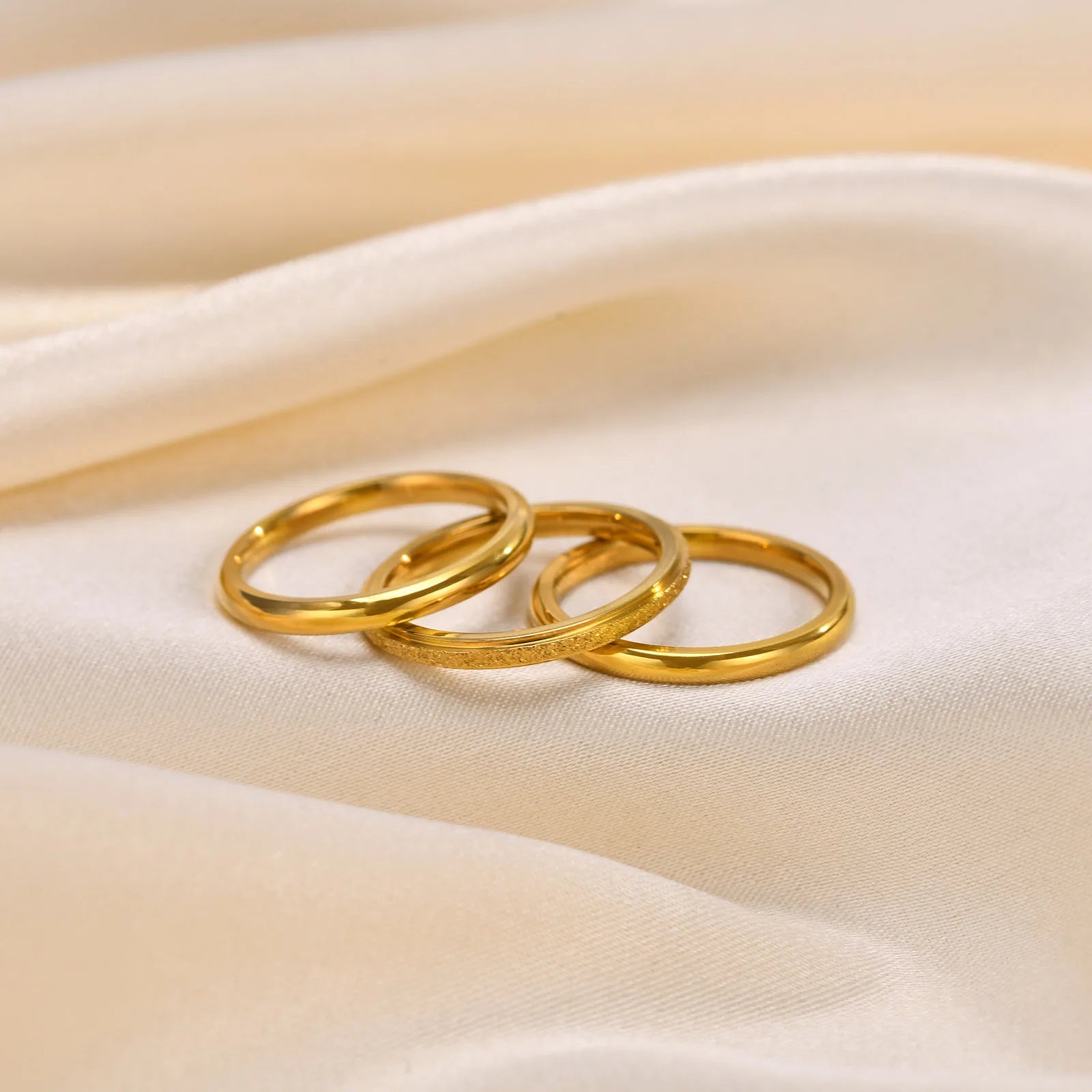 Women’s 3PCS Stainless Steel Slim Rings – Gold Plated 2mm Stacked Finger Bands, Trendy Party Jewelry