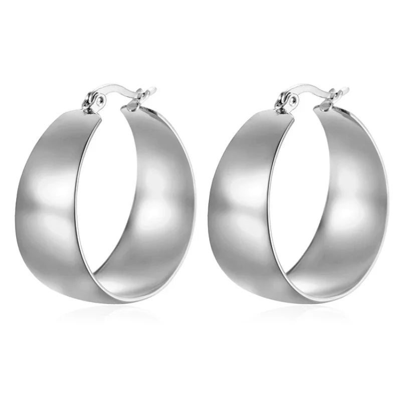 Irregular Glossy Round Circle Chunky Earrings for Women Gold Plated Stainless Steel Smooth Open Thick Hoop Earrings 25/30mm