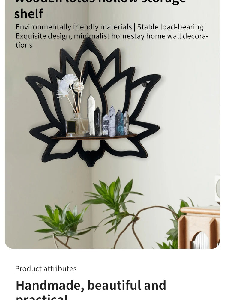 Wooden Lotus Hollow Shelf – Wall-Mounted Aromatherapy Organizer & Candle Holder
