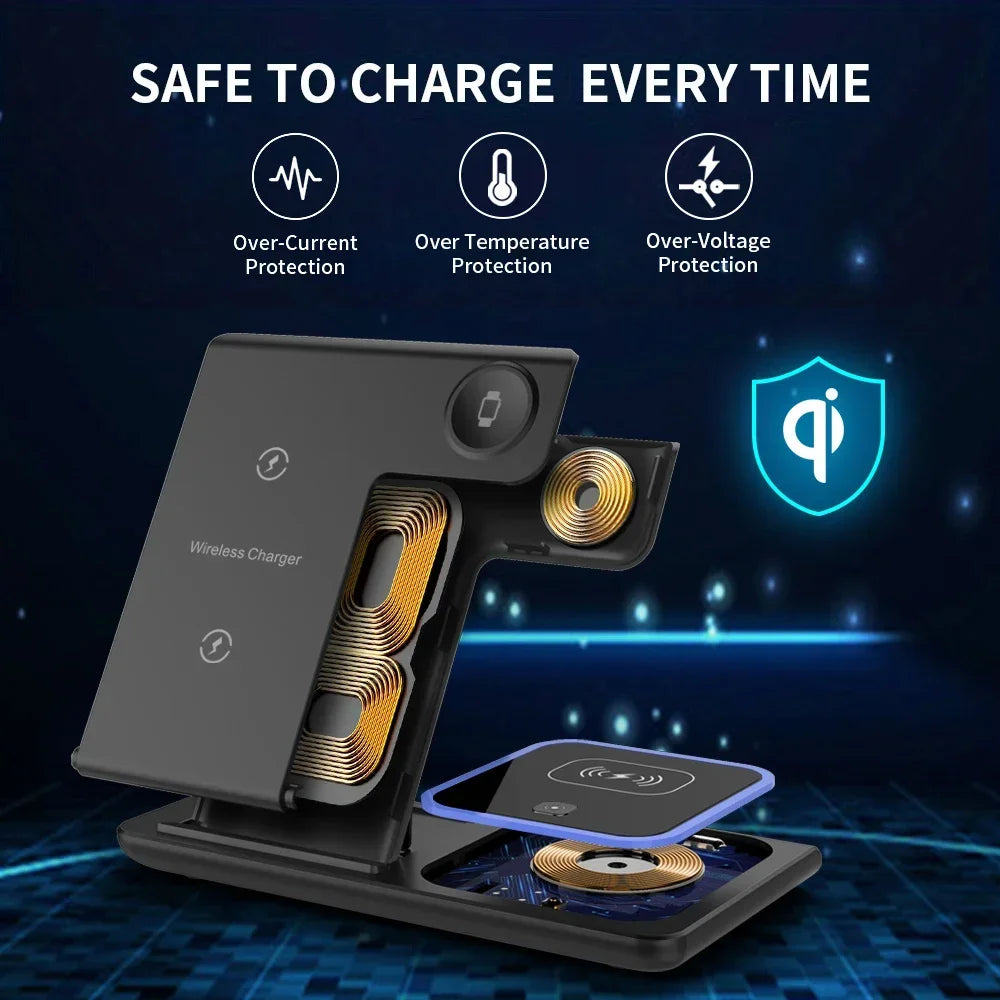 Foldable Wireless Charger Station for iPhone, Apple Watch & AirPods Fast Charging Dock