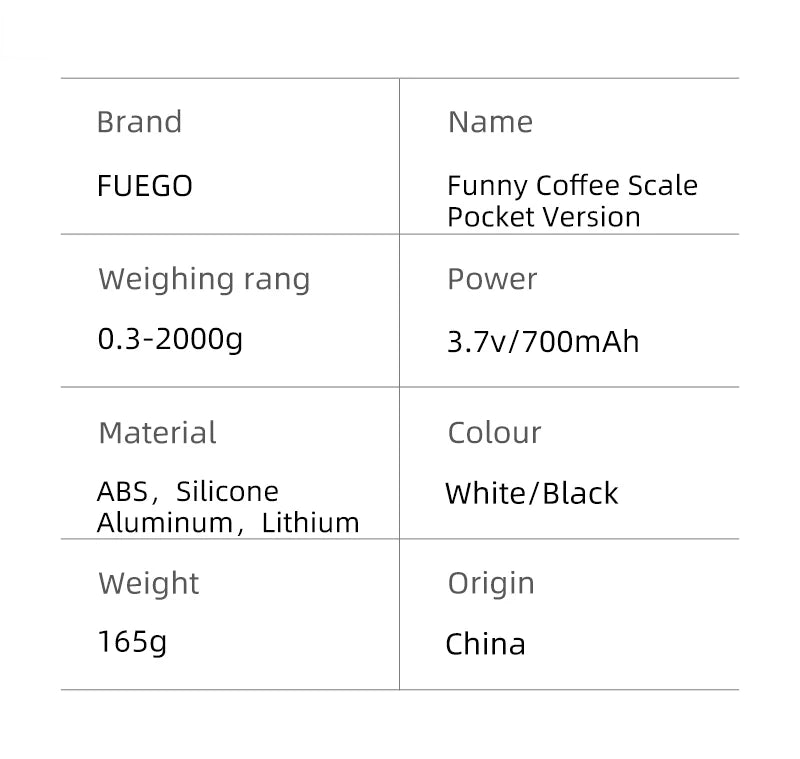 Fuego Kitchen Coffee Scale with Timer Rechargeable 0.1g Digital Espresso & Drip Brewer