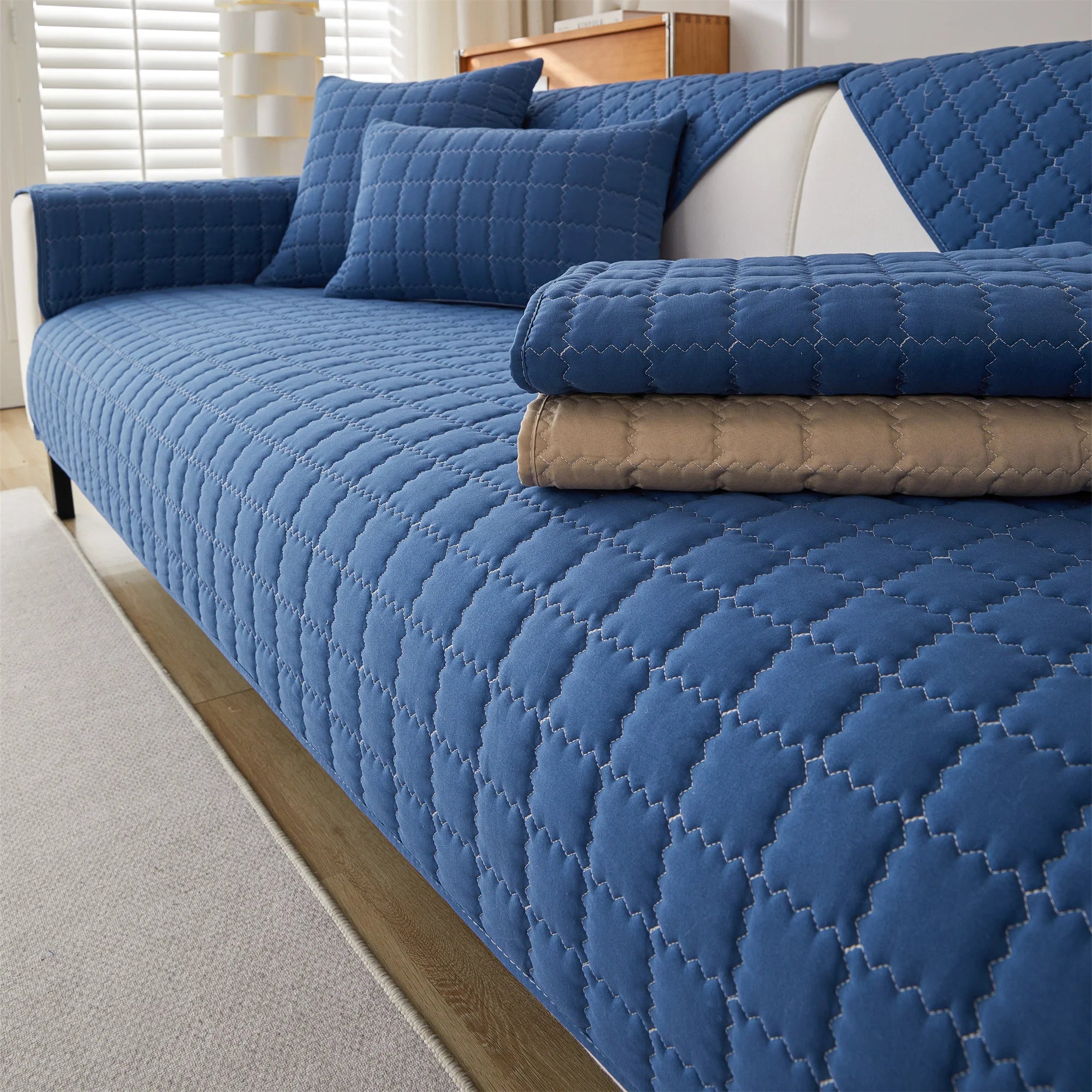 1pc Plain Simple Solid Quilted Anti-Slip Sofa Cover, Sofa Slipcover Furniture Protector For Bedroom Office Living Room Home Deco