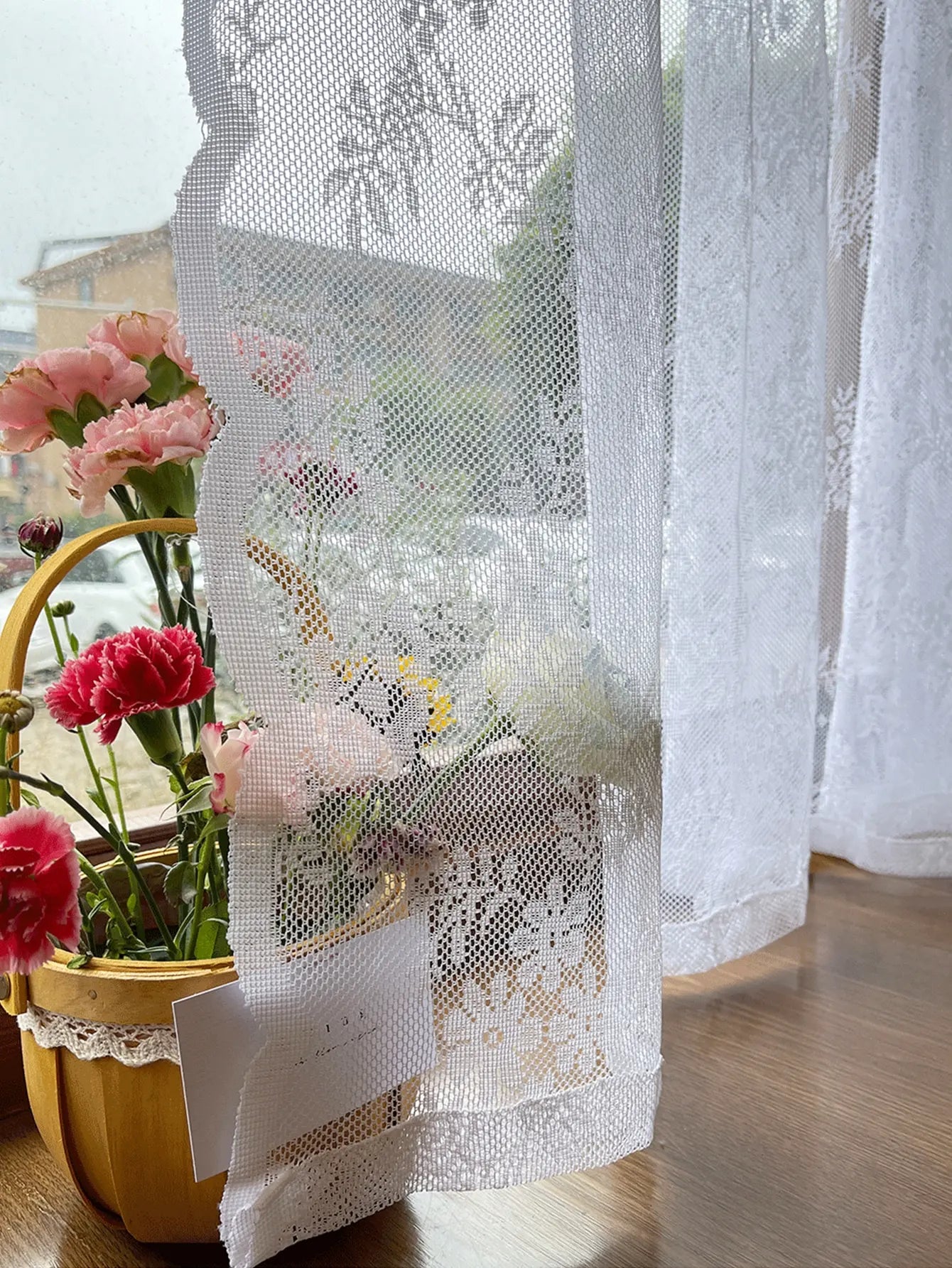 Floral Lace Sheer Curtain Panel – Elegant Rod Pocket Window Drapes