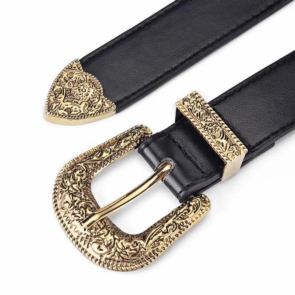 Vintage Carved PU Leather Belt – Punk Hip Hop Y2K Style Unisex