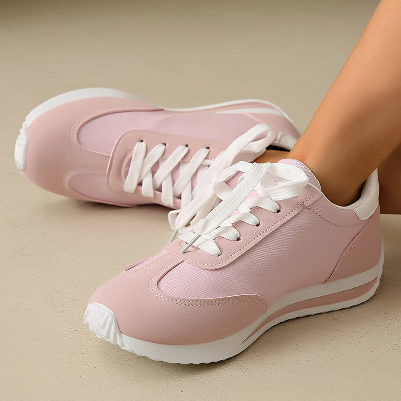 Lace-Up Pink Platform Sneakers for Women – Lightweight Patchwork Comfort Shoes