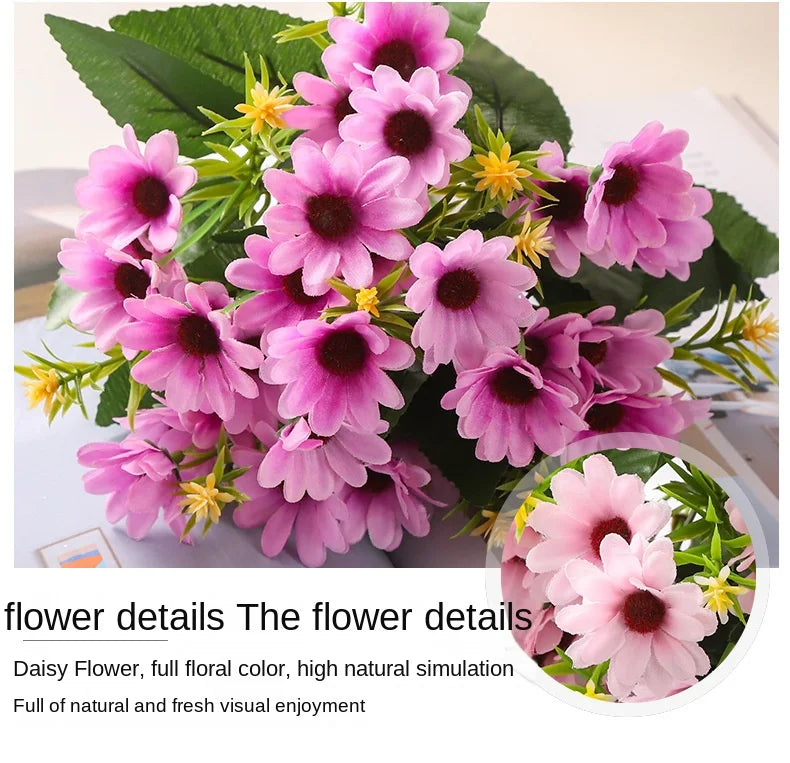 5 Fork 15-Head Artificial Daisy & Chamomile Flower Stems – Wedding & Home Party Decor