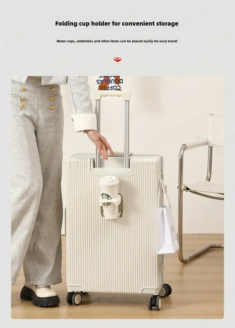 Front Opening Aluminum Frame Rolling Luggage – Large Capacity ABS+PC Trolley Suitcase with USB Charging