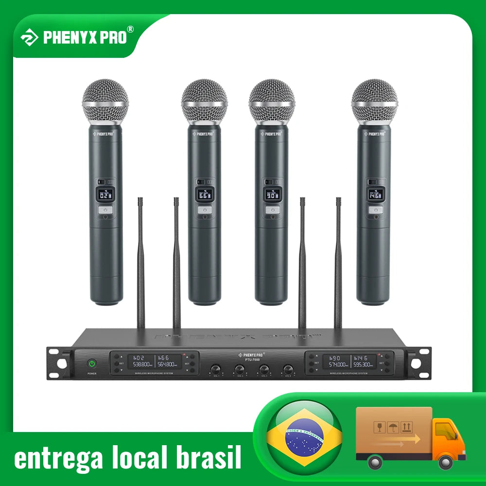 Phenyx Pro UHF Wireless Microphone System PTU-7000 with 4x40Channels Handheld Mics Auto Scan Selectable Frequency For Church