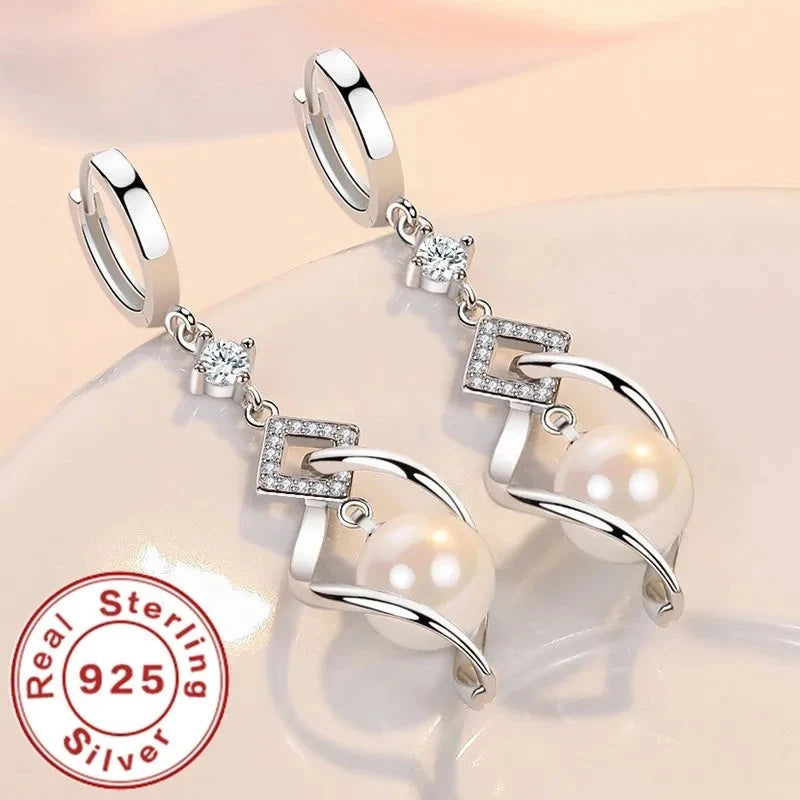 925 Sterling Silver Pearl & Crystal Zirconia Earrings – Gorgeous Wedding & Party Jewelry for Women