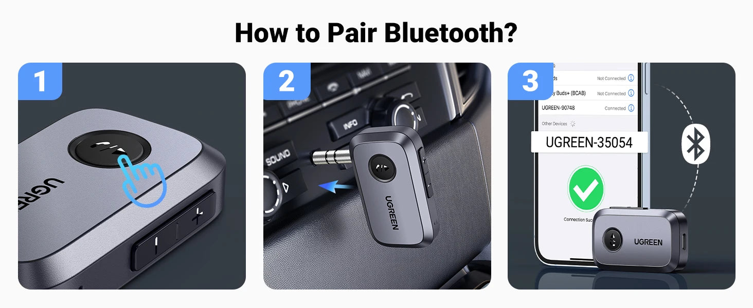 UGREEN Bluetooth Audio Receiver – Wireless 3.5mm Car Adapter, Handsfree Bluetooth 5.3