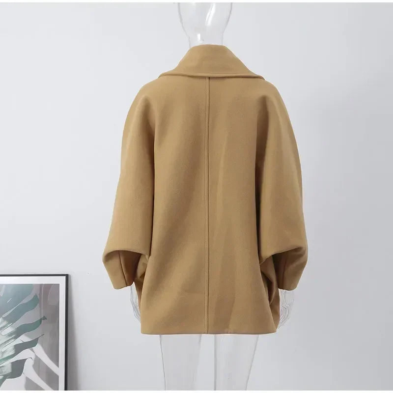 Fashion Lapel Woolen Jacket For Women 2025 Spring Single Breasted Long Sleeve Coats Female Elegant Oversized Chic Street Outwear