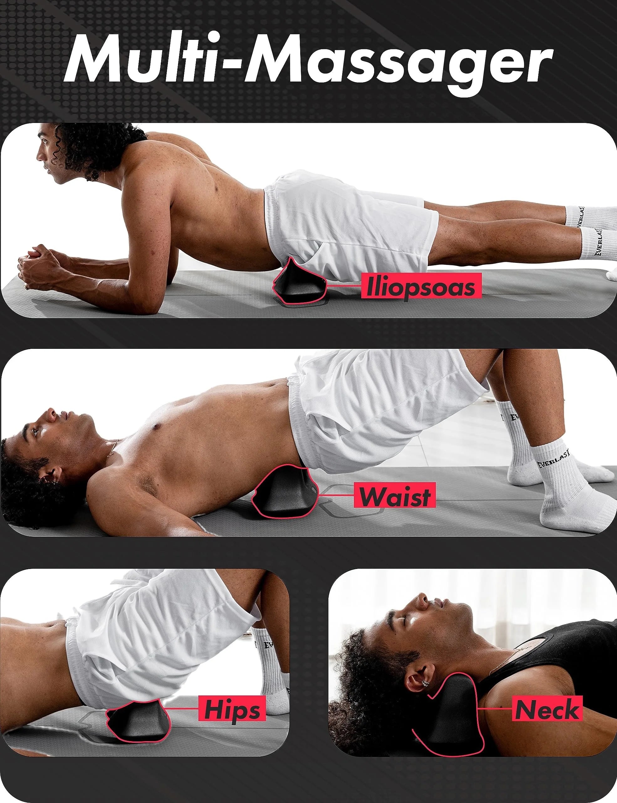 Deep Tissue Psoas Muscle Massager – Ergonomic Black PU Foam Roller for Hip, Back & Thigh Relief