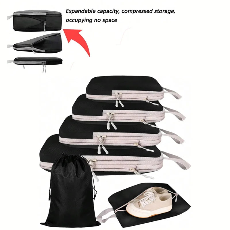 Set/8 pcs Compressible Packing Travel Storage Bag Cubes Waterproof Suitcase Nylon Portable With Handbag Luggage Organizer Ryanai