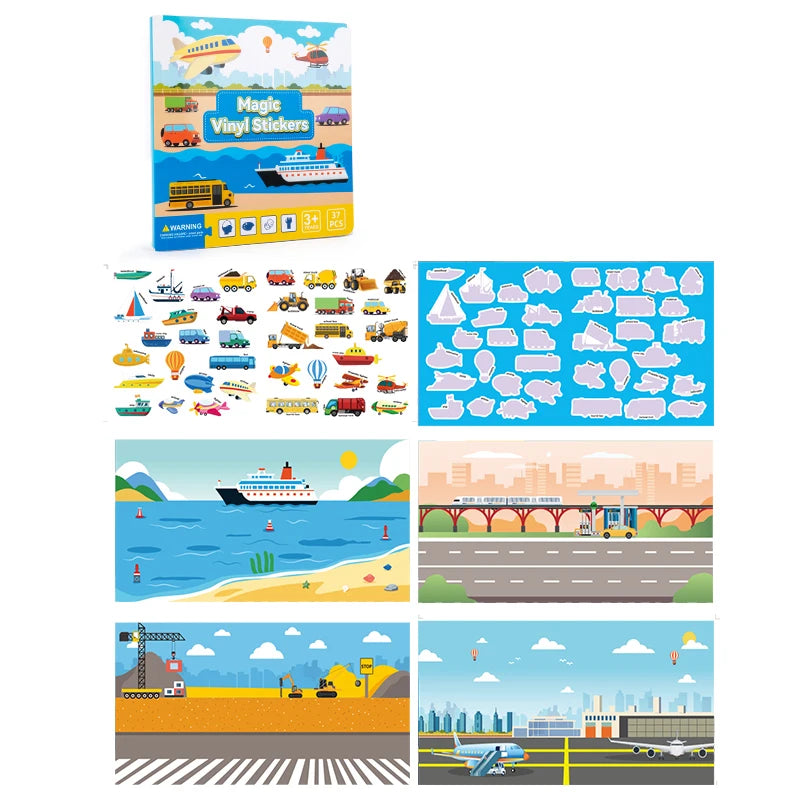 Reusable Magic Sticker Book – DIY Cartoon Animal Puzzle Learning Toy for Kids