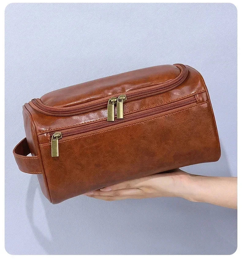 For Traveling Large Cosmetic Bag Leather Toiletry Bag for Men Women Dopp Kit Mens Hanging Toiletry Bag
