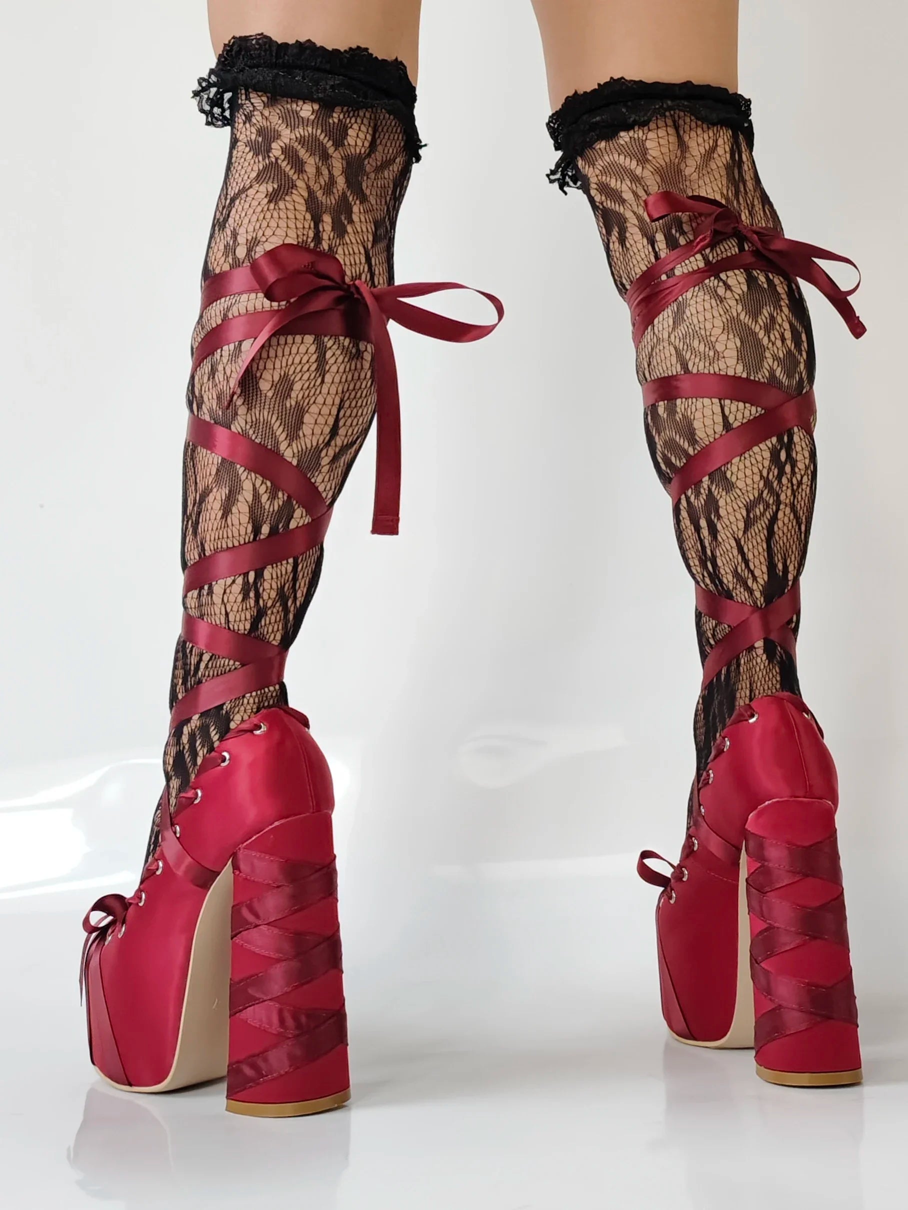 2025 Sweet Lolita Pink Bow Platform Sandals – Lace-Up Satin Strappy Heels for Women