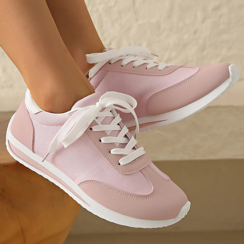 Lace-Up Pink Platform Sneakers for Women – Lightweight Patchwork Comfort Shoes
