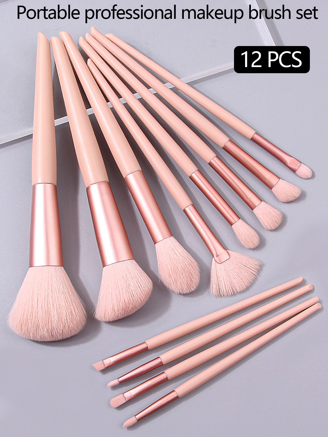 12PCS Pink Makeup Brush Set – Complete Cosmetic Brush Kit for Face & Eyes
