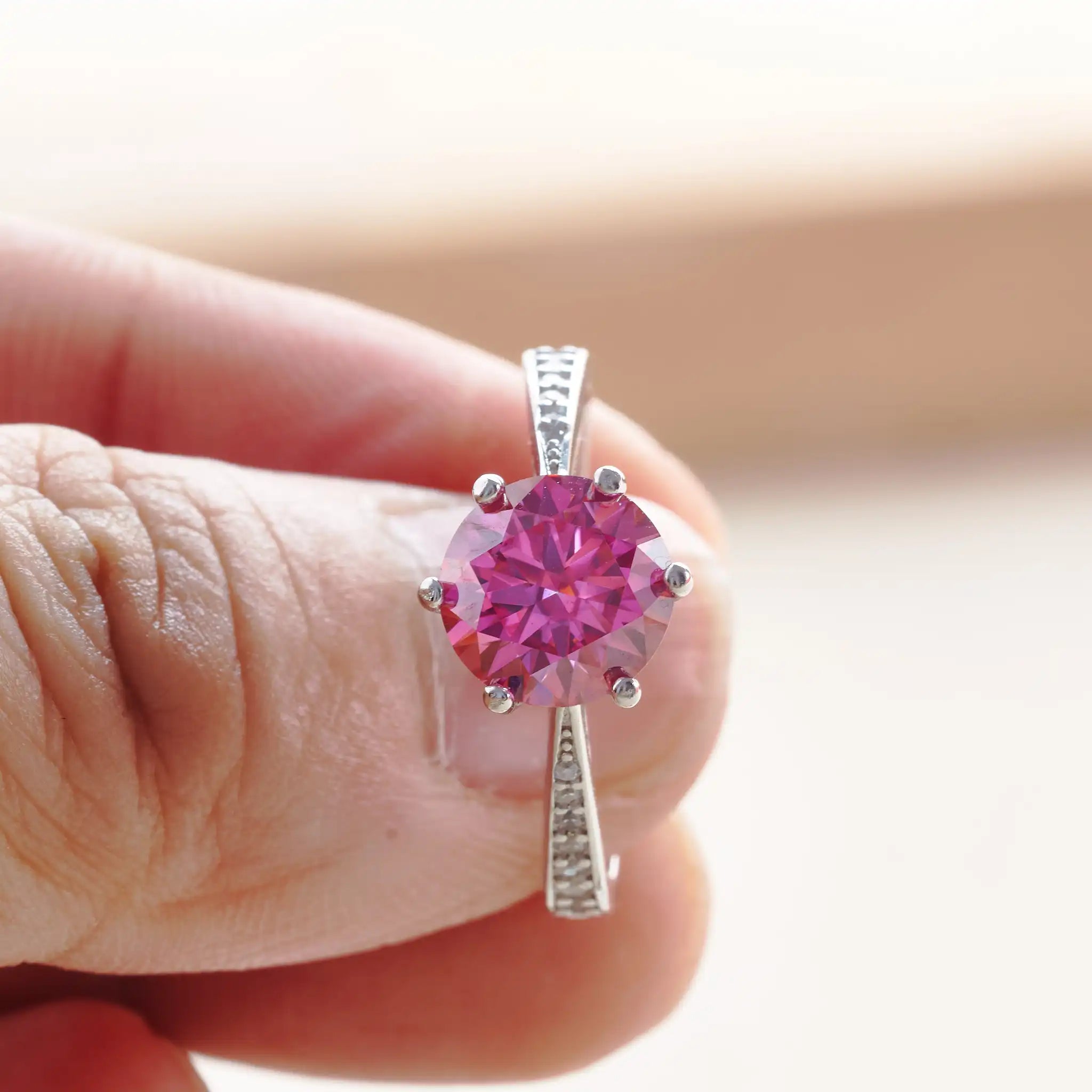 1/2/3 Carat Pink Moissanite Ring – 925 Sterling Silver Diamond-Test Wedding Band