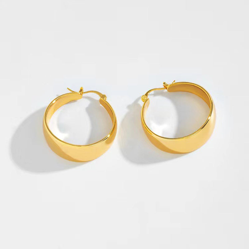 25/30mm Gold-Plated Wide Hoop Earrings – Stainless Steel Smooth Circle Statement Jewelry for Women