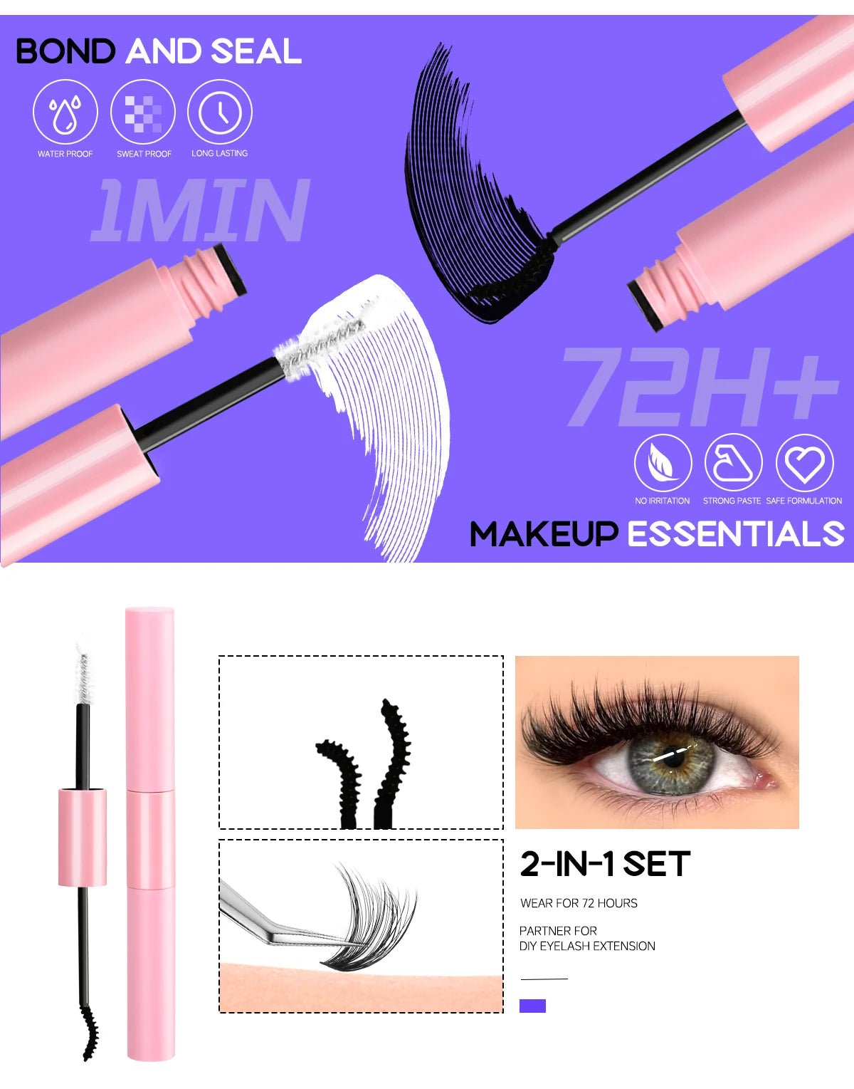 GROINNEYA DIY Lash Extension Kit – Individual Cluster Mix Lashes with Bond & Seal for At-Home Use