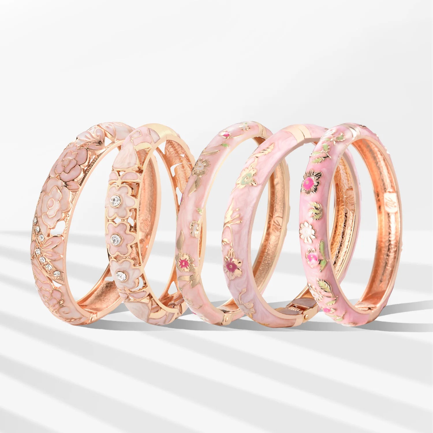 Pink Enamel Hollow Bangle – Women’s Alloy Cloisonné Bracelet Fashion Jewelry