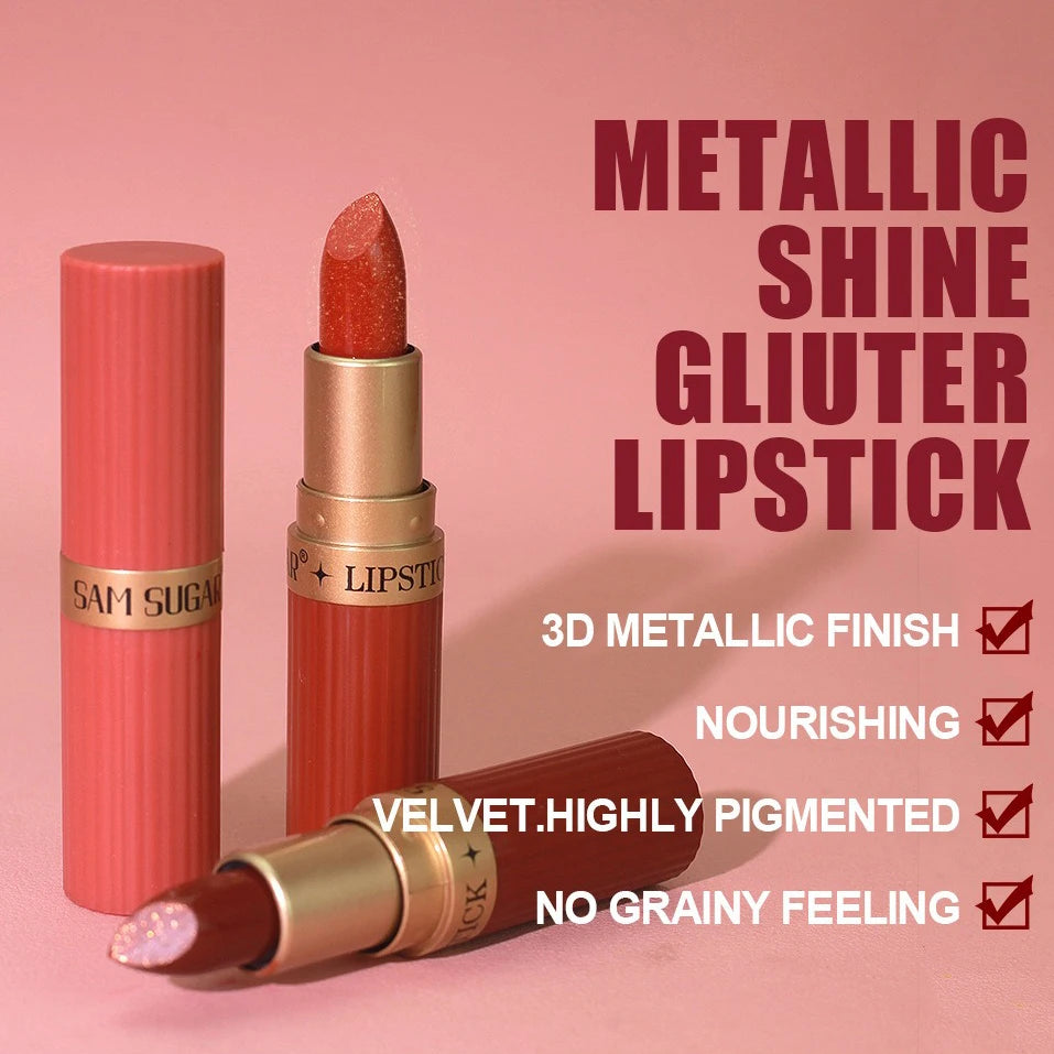 Pearlescent Pink Glitter Velvet Lipstick – Metallic, Waterproof, Long-Lasting Matte Shimmer Diamond Lipstick