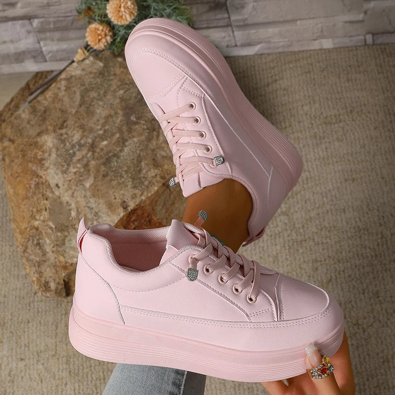 Plus Size Pink Platform Sneakers for Women 2025 – Thick Sole Non-Slip Casual Sports Shoes