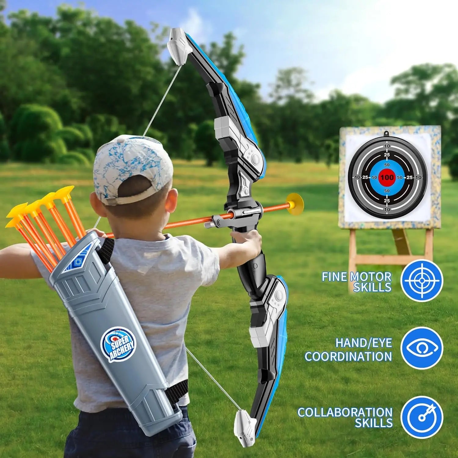 Kids LED Bow and Arrow Set – Light-Up Archery Toy with Target & Suction Arrows
